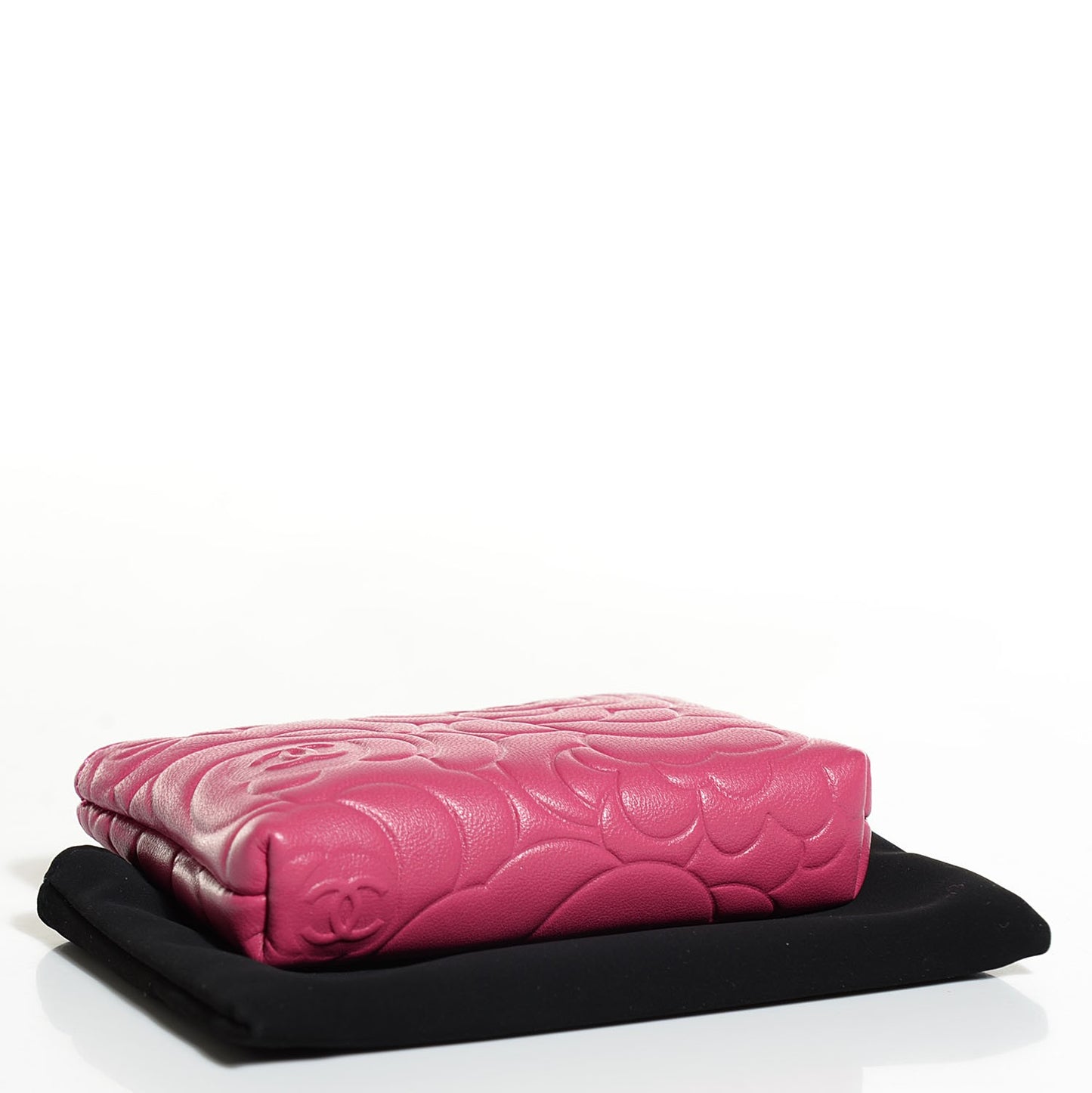 Lambskin Camellia Embossed Key Holder Case Fuchsia