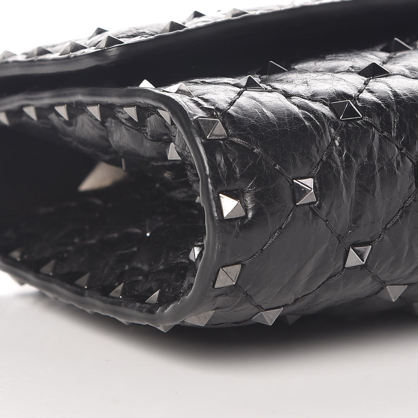 Craquele Nappa Rockstud Spike Wallet on Chain Black