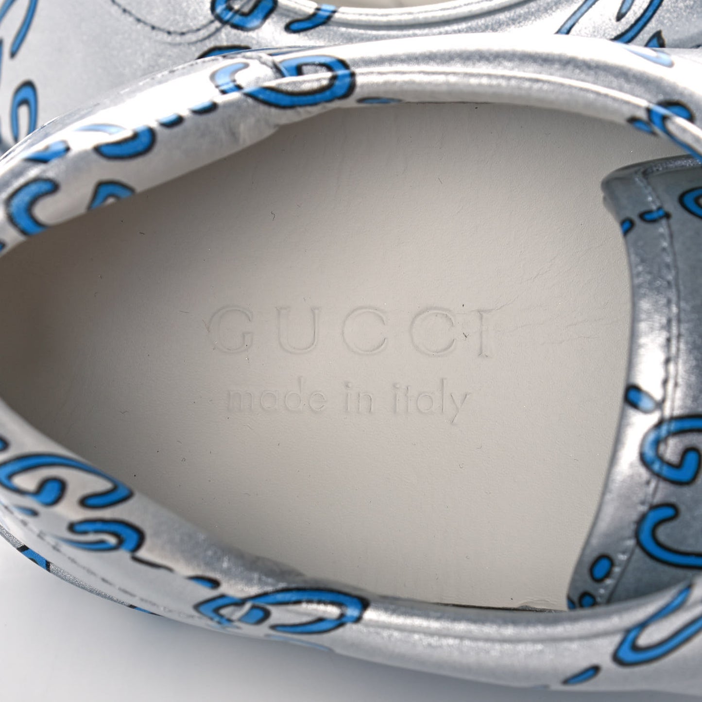 Miro Rubber Wax GucciGhost Print Mens New Ace Sneakers 8 Silver