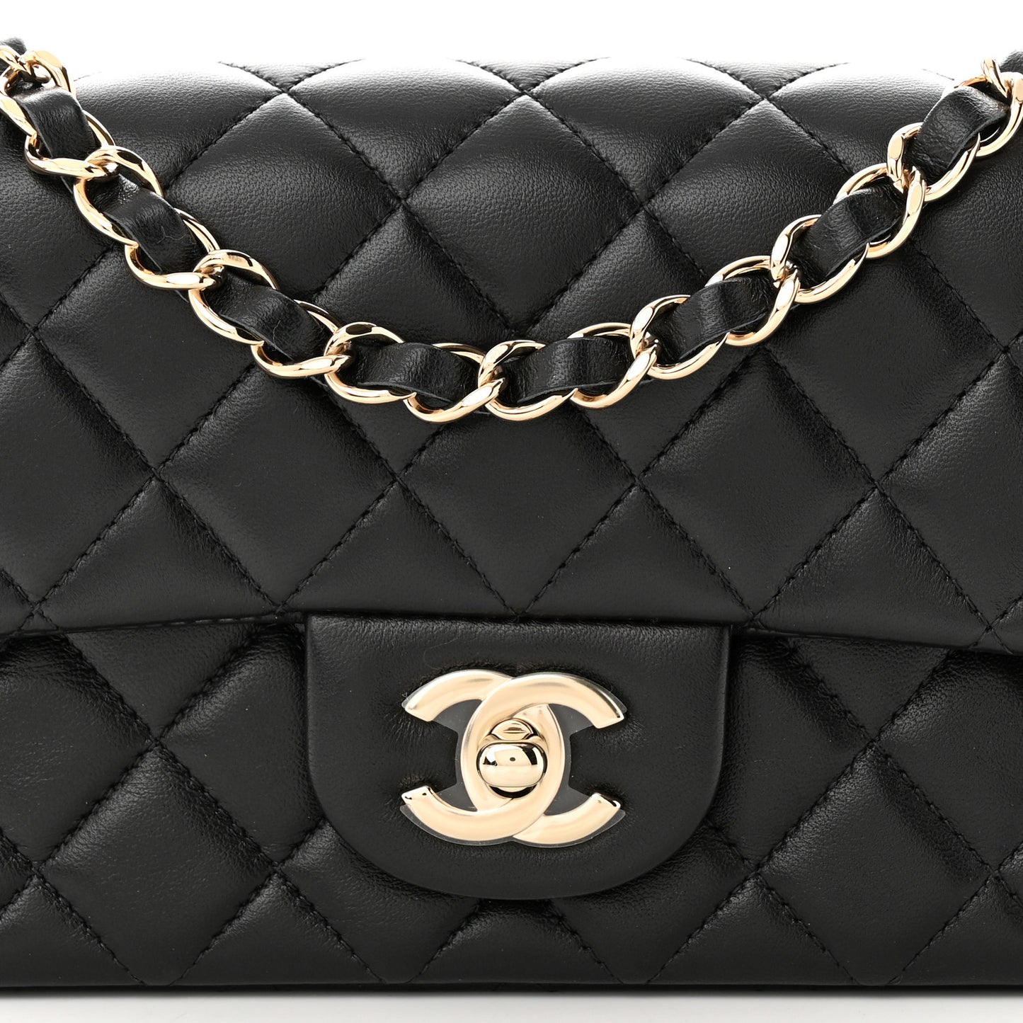 Lambskin Quilted Mini Rectangular Flap Black