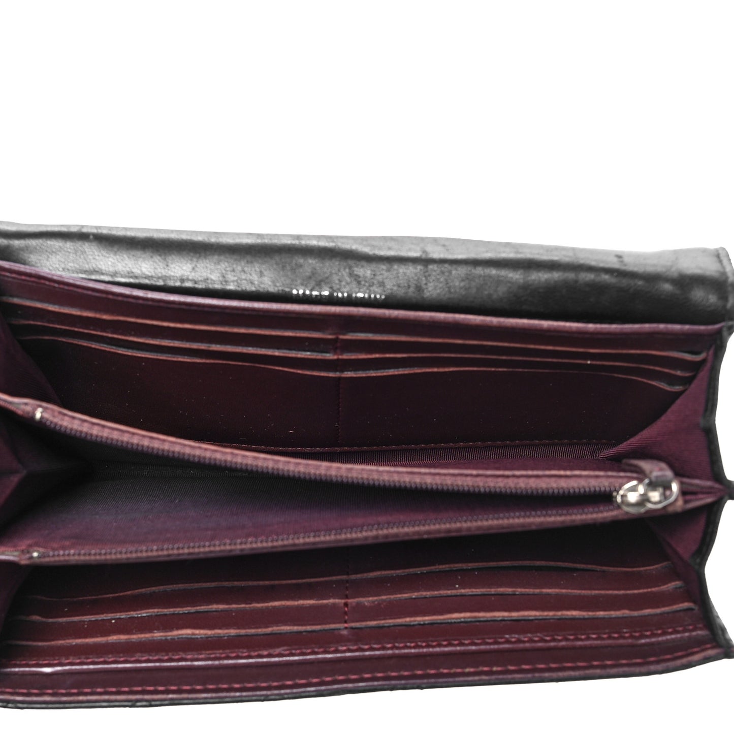 Lambskin Quilted Large Gusset Flap Wallet Black
