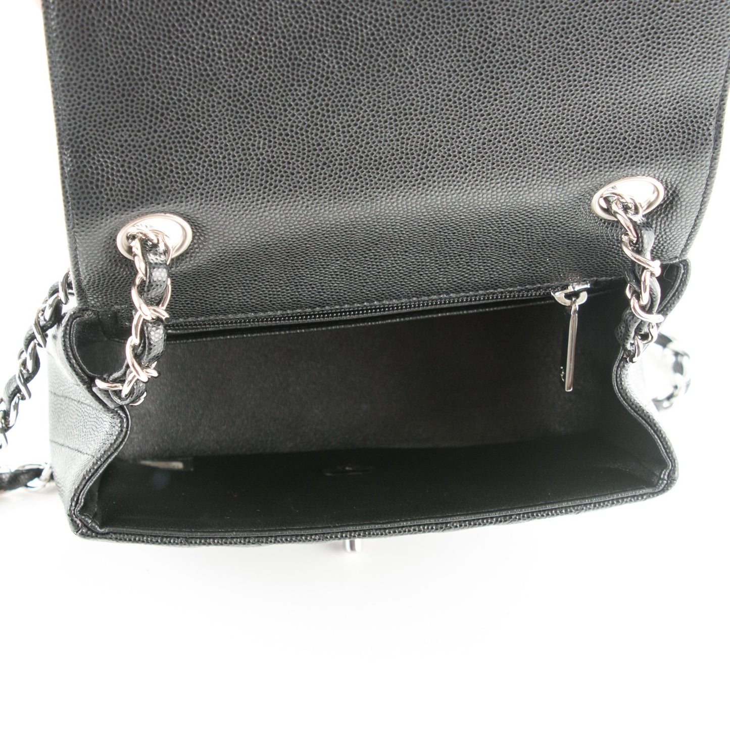 Caviar Chevron Quilted Mini Square Flap Black