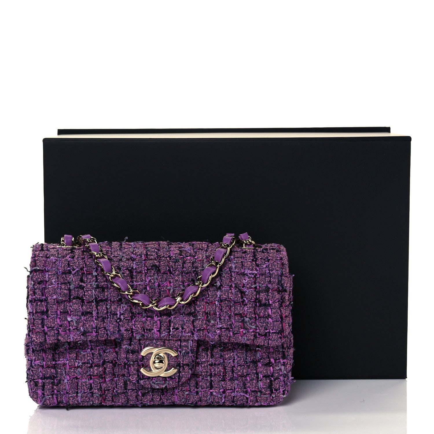 Chanel Tweed Quilted Mini Rectangular Flap Light Purple Pink Navy 33 of 36