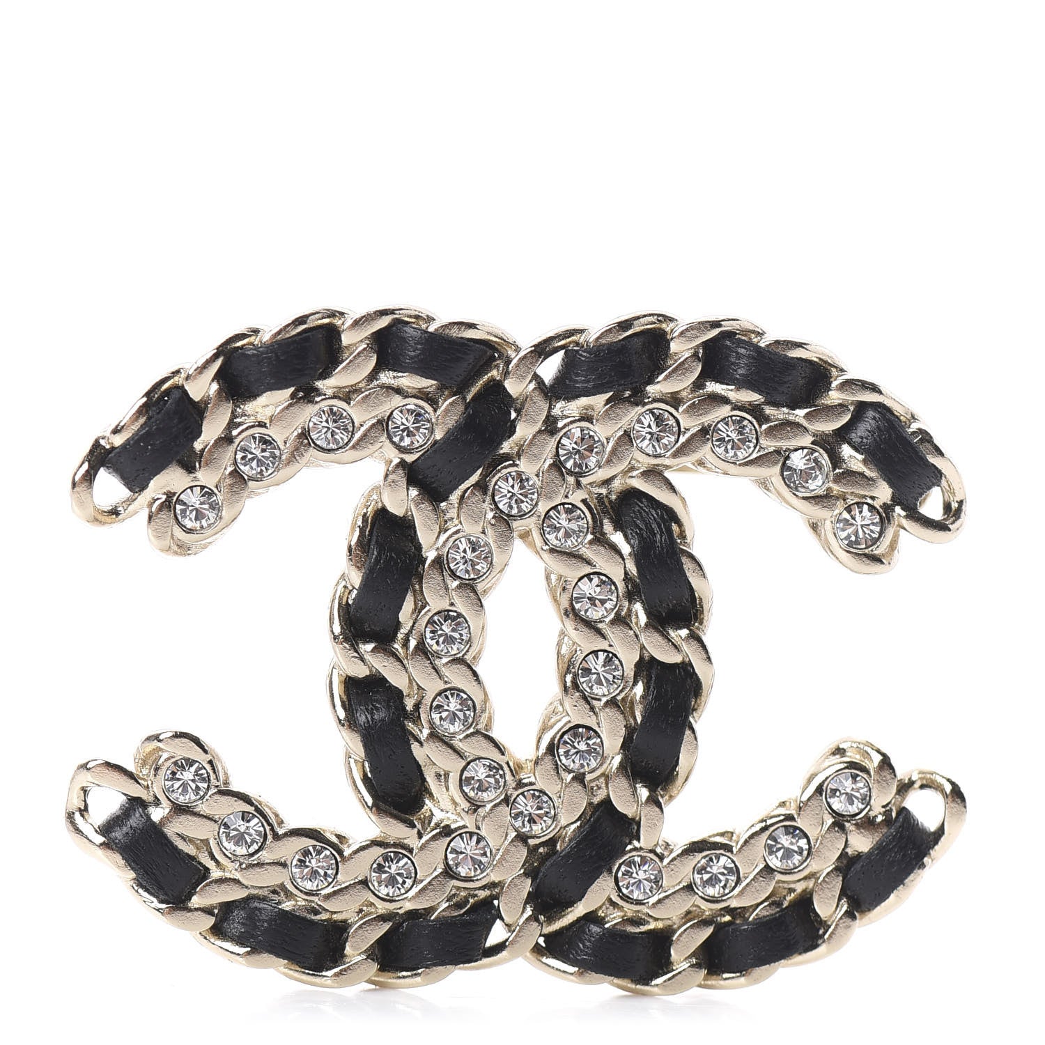 Chanel Lambskin Crystal Vintage Allure CC Chain Brooch Black Gold 1 of 3