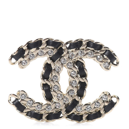 Chanel Lambskin Crystal Vintage Allure CC Chain Brooch Black Gold 1 of 3
