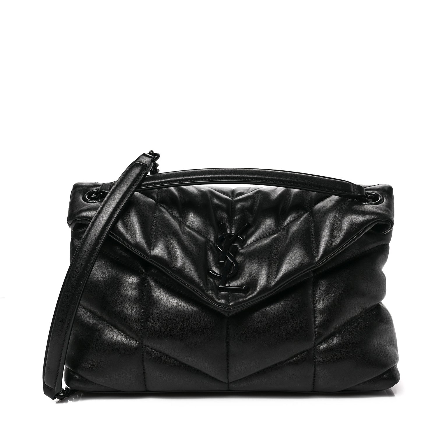 Lambskin Quilted Monogram Monochrome Small Loulou Puffer Chain Satchel Black