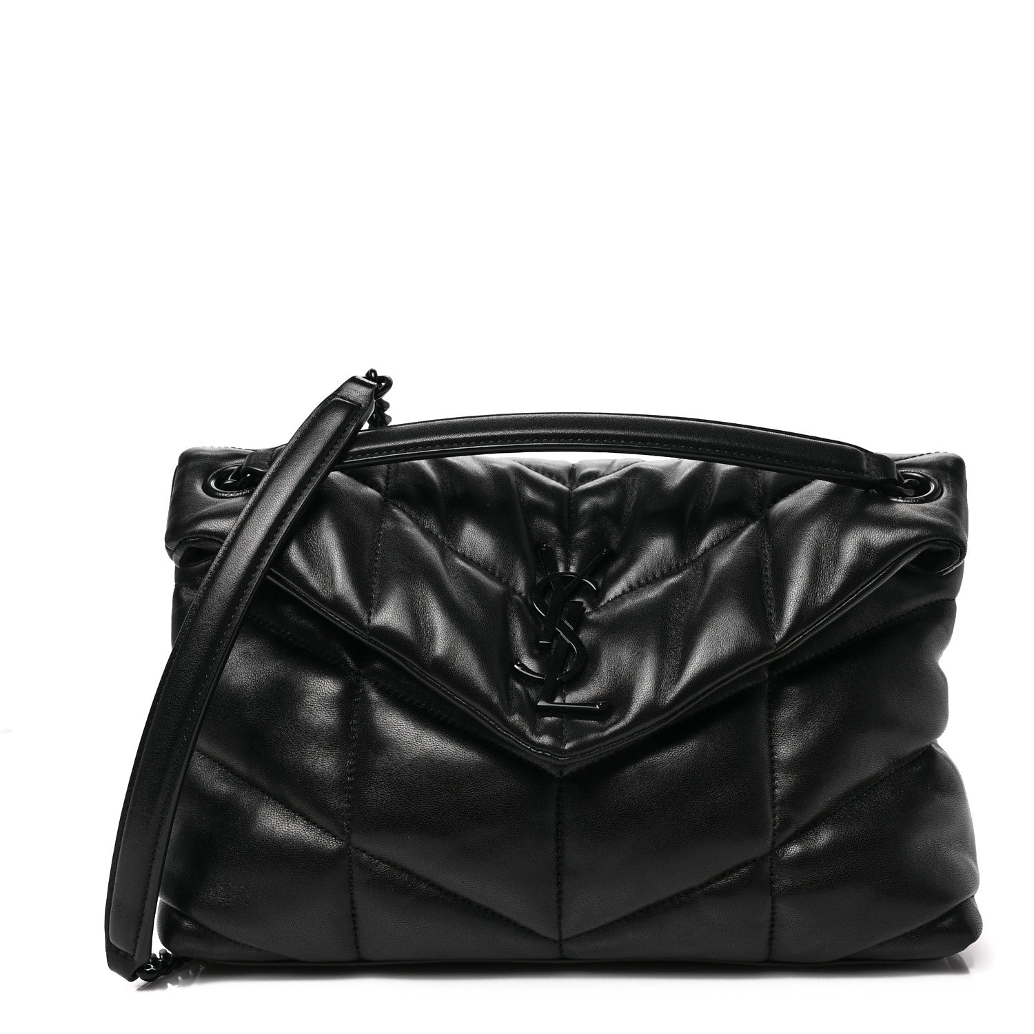 Saint Laurent Lambskin Quilted Monogram Monochrome Small Loulou Puffer Chain Satchel Black 1 of 6