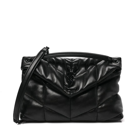 Saint Laurent Lambskin Quilted Monogram Monochrome Small Loulou Puffer Chain Satchel Black 1 of 6