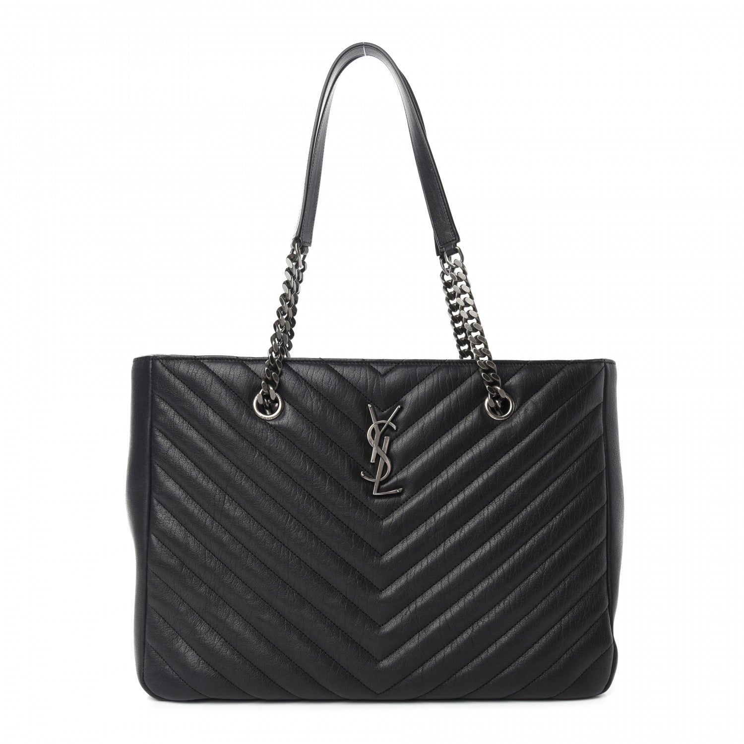 Saint Laurent Sheepskin Matelasse Chevron Large Monogram Shopping Bag Black 1 of 10