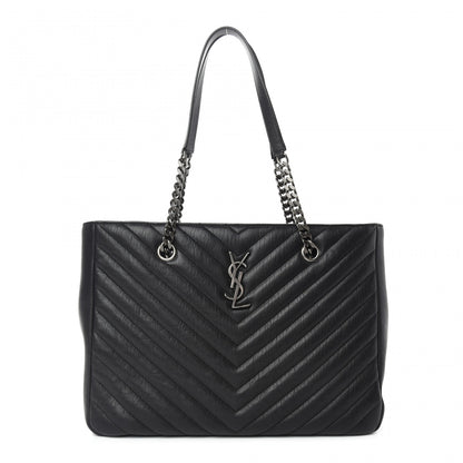 Saint Laurent Sheepskin Matelasse Chevron Large Monogram Shopping Bag Black 1 of 10