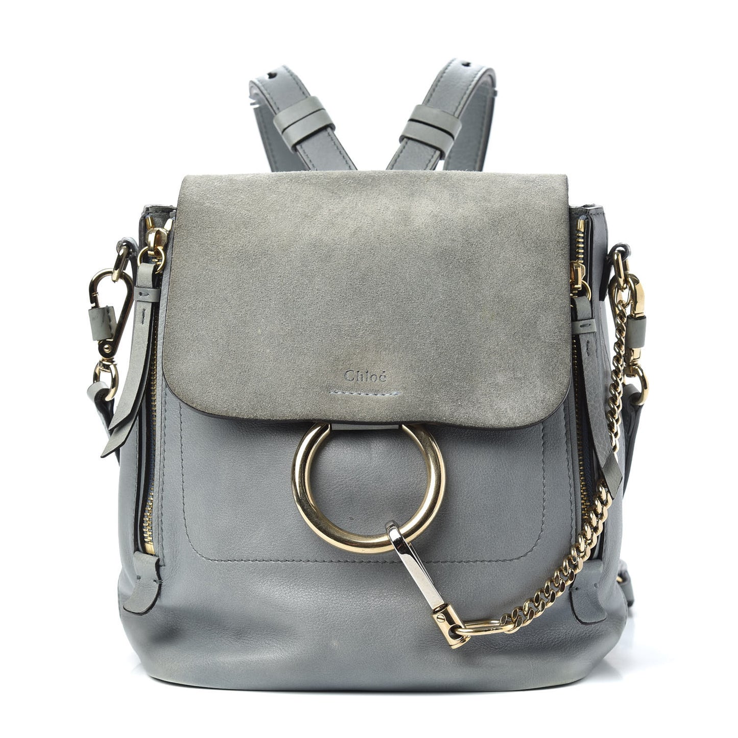 Suede Calfskin Small Faye Backpack Washed Blue