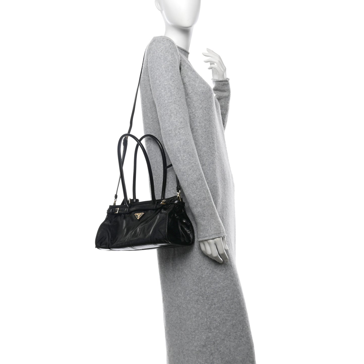 Glossy Calfskin Triangle Medium Bonnie Shoulder Bag Black