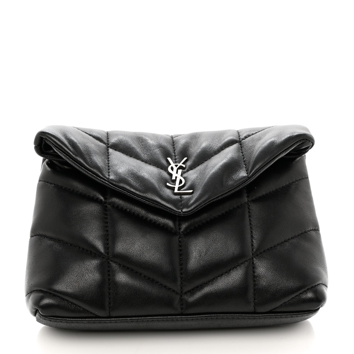 Saint Laurent Lambskin Monogram Loulou Puffer Pouch Clutch Black 3 of 13