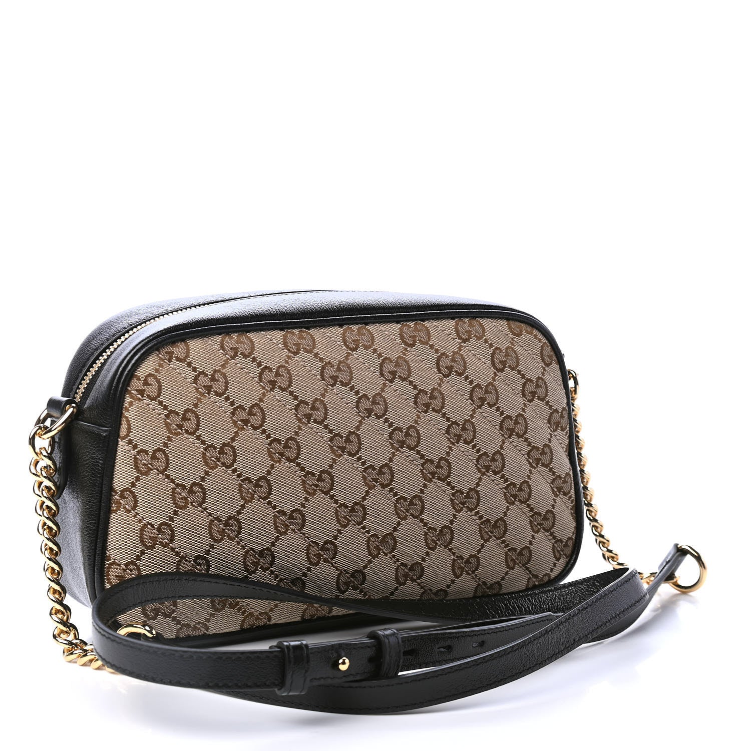 Gucci Monogram Matelasse Diagonal Small GG Marmont Chain Shoulder Bag Beige Black 2 of 4