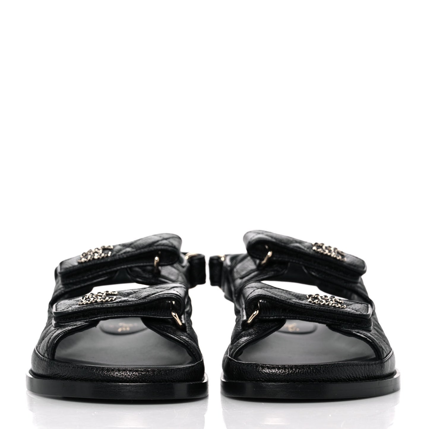 Grained Calfskin Velcro Dad Sandals 39 Black