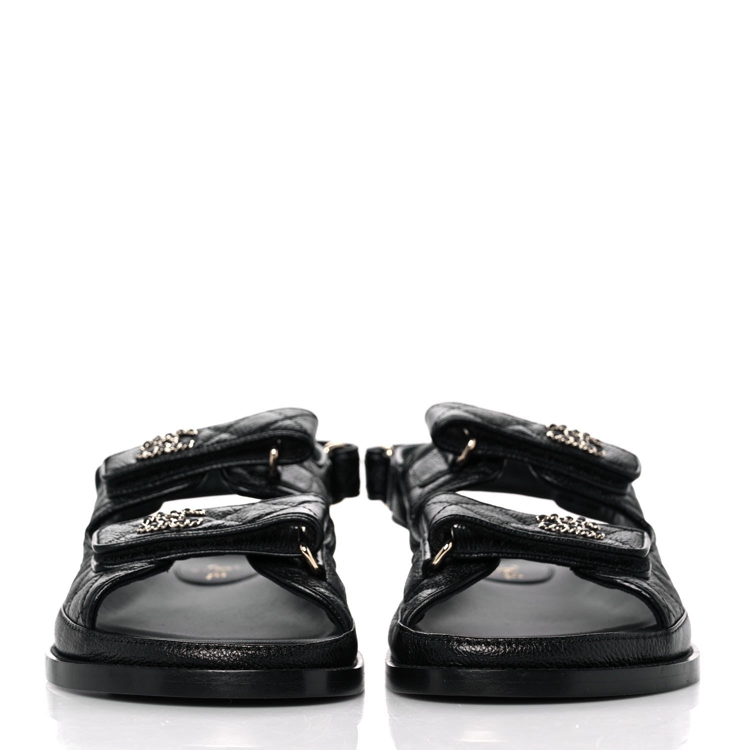 Chanel Grained Calfskin Velcro Dad Sandals 39 Black 2 of 9