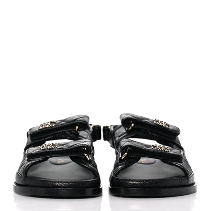 Chanel Grained Calfskin Velcro Dad Sandals 39 Black 2 of 9