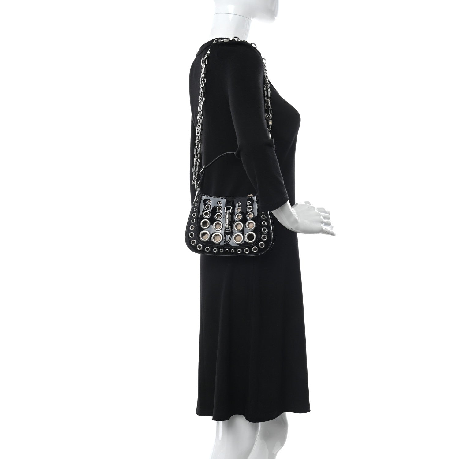 Gucci Patent Ha Ha Ha Mini Jackie 1961 Eyelet Hobo Black 2 of 10