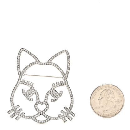 Chanel Strass Crystal Emoji Choupette Cat Brooch Silver 3 of 6