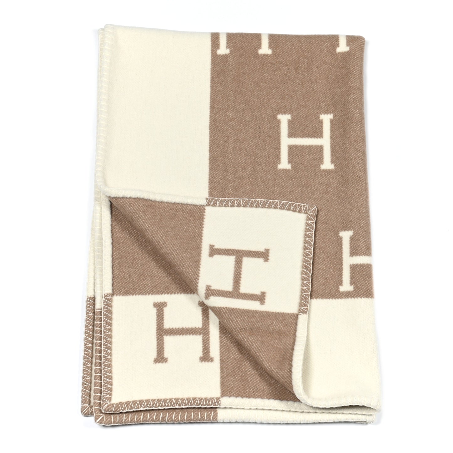 Wool Cashmere Avalon Baby Blanket Noisette Moyen White