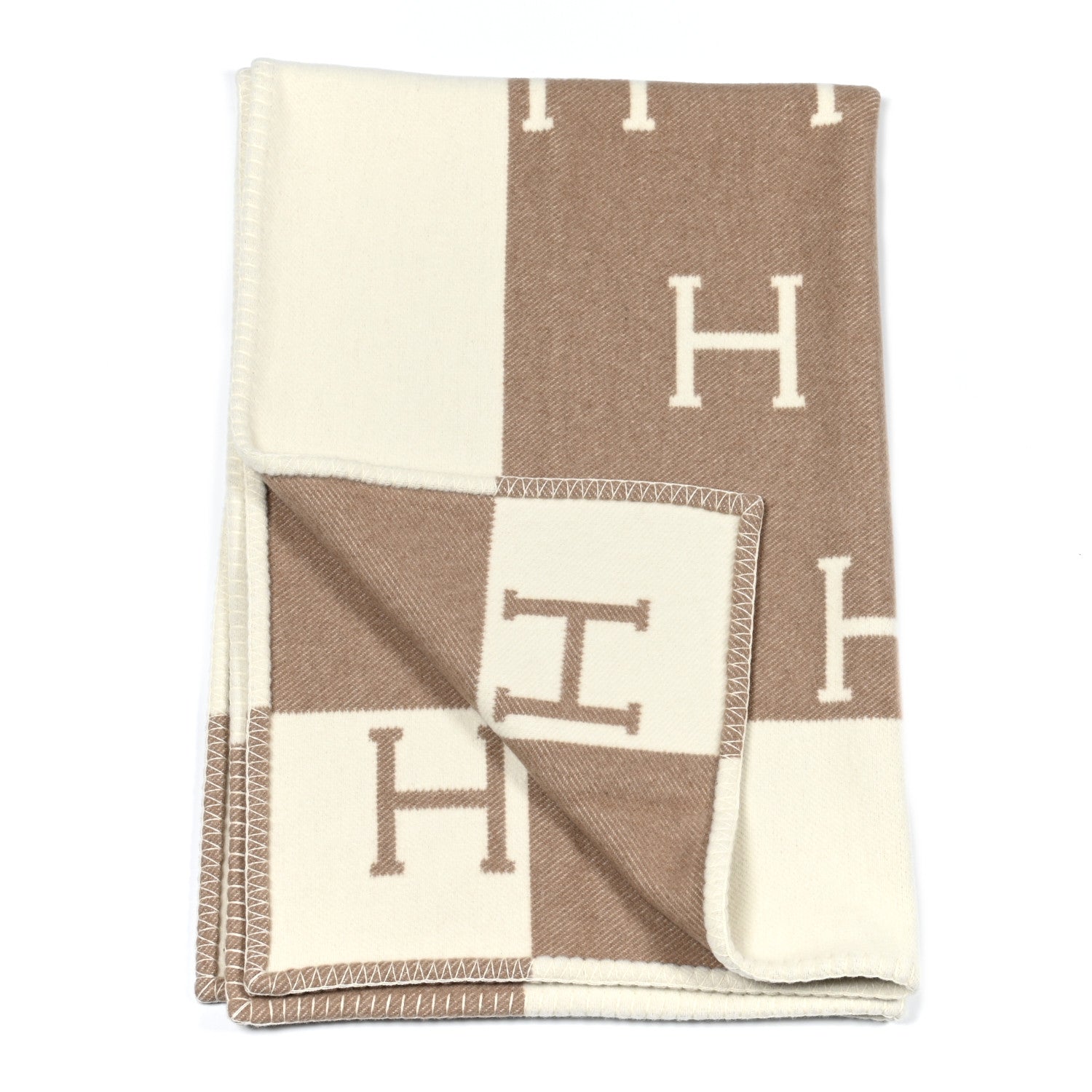 Hermes Wool Cashmere Avalon Baby Blanket Noisette Moyen White 2 of 3