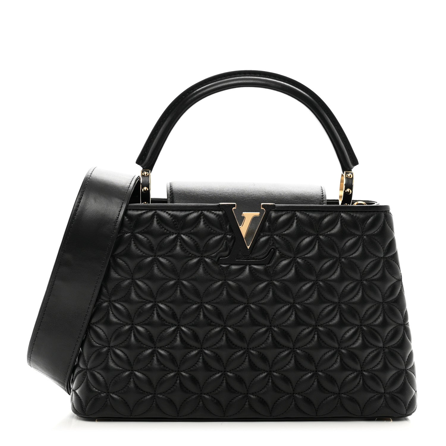 Louis Vuitton Lambskin Quilted Flower Capucines PM Black 1 of 9