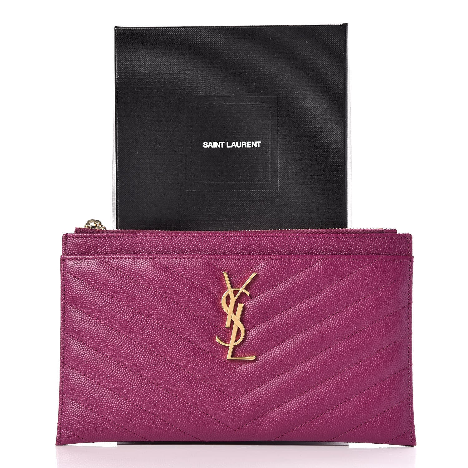 Saint Laurent Grain De Poudre Chevron Monogram Bill Pouch Dark Grape 8 of 8