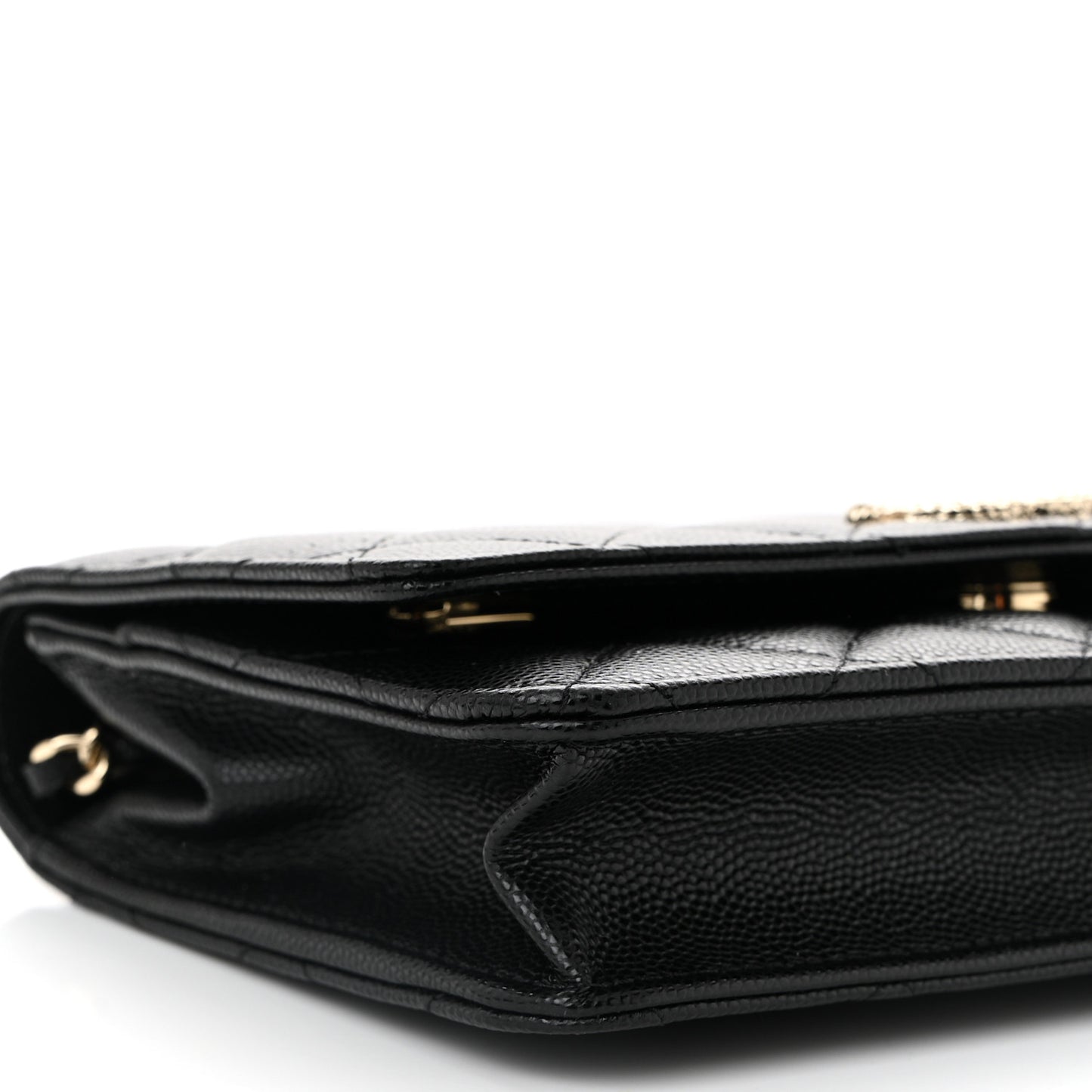 Caviar Quilted Studded CC Wallet on Chain WOC Black