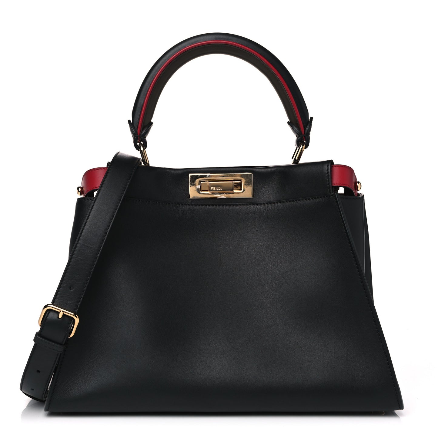 Vitello Seta Century Nappa Medium Peekaboo Iconic Defender Satchel Black Fragola Maya
