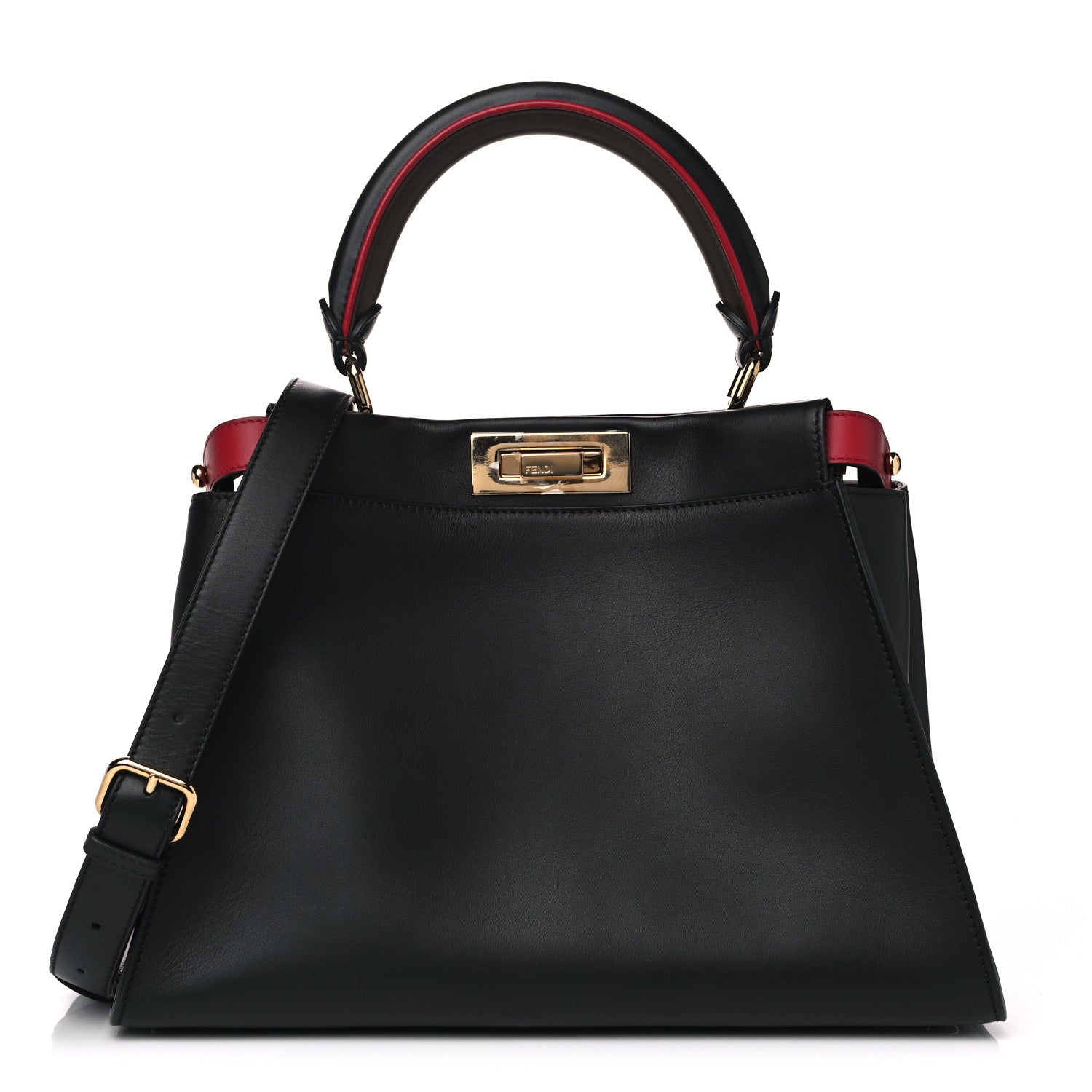 Fendi Vitello Seta Century Nappa Medium Peekaboo Iconic Defender Satchel Black Fragola Maya 1 of 9