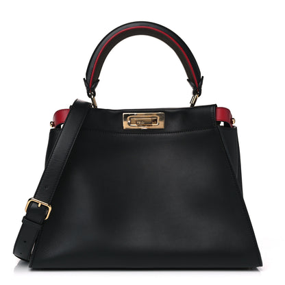 Fendi Vitello Seta Century Nappa Medium Peekaboo Iconic Defender Satchel Black Fragola Maya 1 of 9