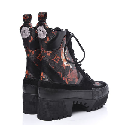Louis Vuitton Suede Calfskiin Catogram Laureate Platform Desert Boots 37.5 Black Marron 4 of 8