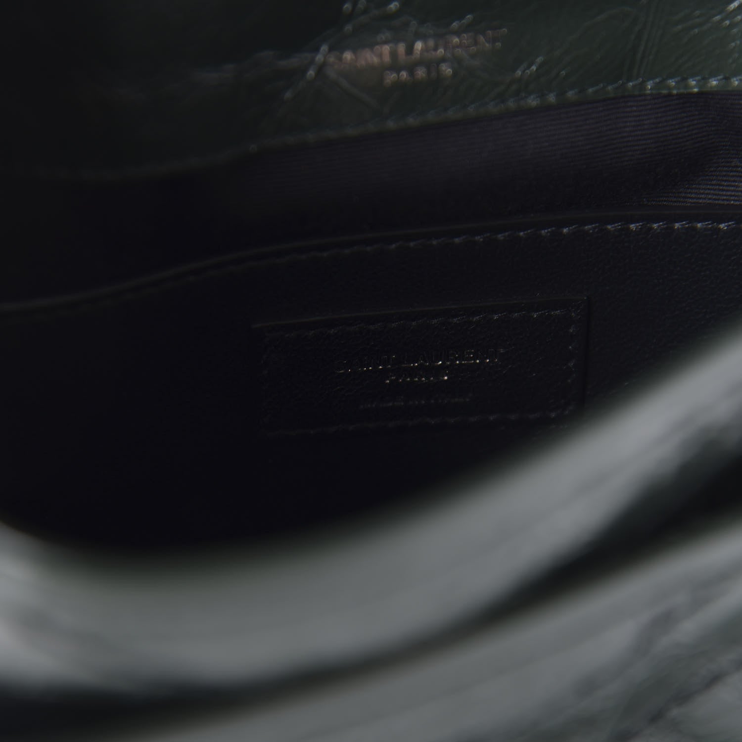 Saint Laurent Crinkled Calfskin Matelasse Monogram Baby Niki Chain Satchel Dark Green 8 of 9