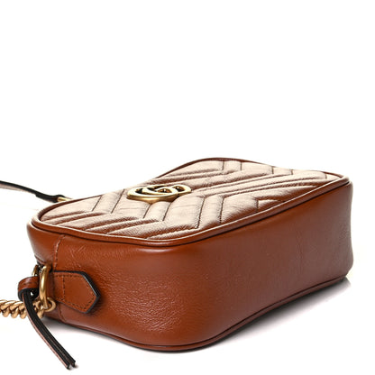 Gucci Glazed Calfskin Matelasse Diagonal Mini GG Marmont Chain Shoulder Bag Cuir 3 of 5