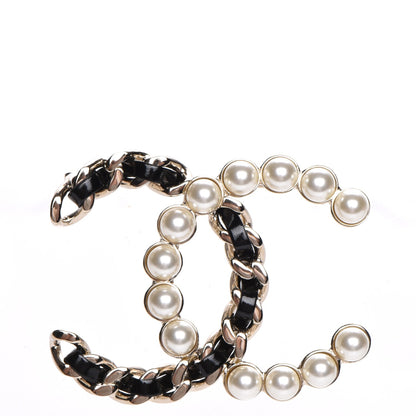 Chanel Lambskin Pearl CC Chain Brooch Black Gold 1 of 5