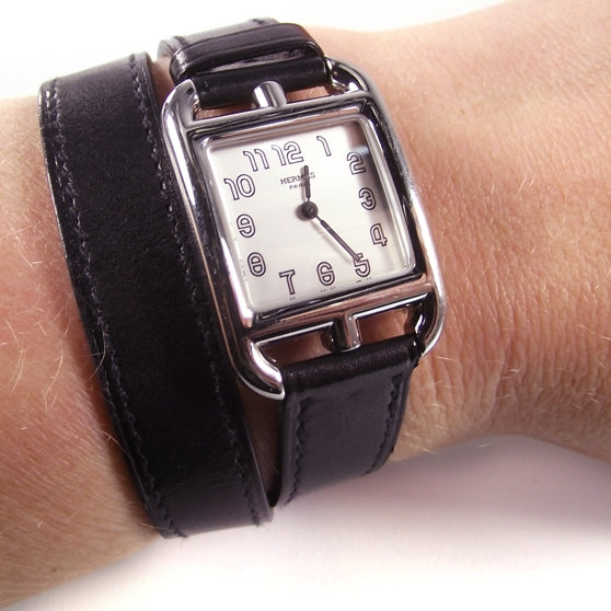 Hermes Stainless Steel Barenia 23mm Cape Cod Double Tour Quartz Watch Noir 2 of 9