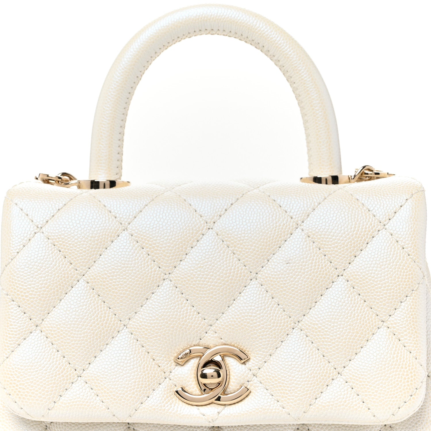 Chanel Iridescent Caviar Quilted Extra Mini Coco Handle Flap White 8 of 10