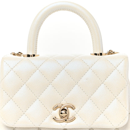 Chanel Iridescent Caviar Quilted Extra Mini Coco Handle Flap White 8 of 10
