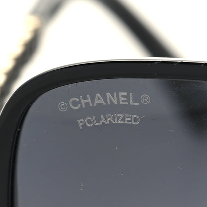 Chanel Metal Calfskin Polarized CC Chain Pilot Sunglasses 5439-Q-A Black 7 of 8