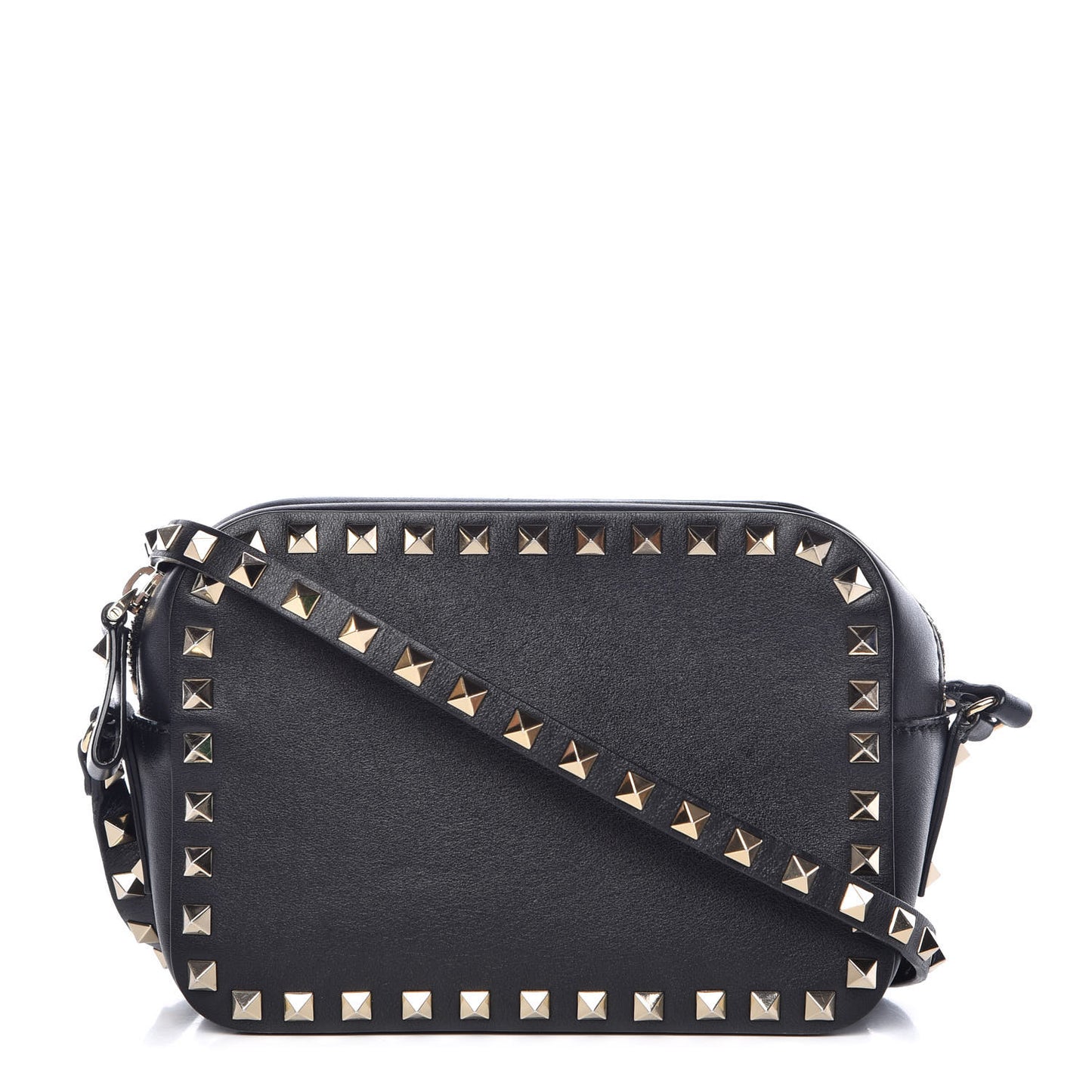 Calfskin Rockstud Camera Crossbody Bag Black