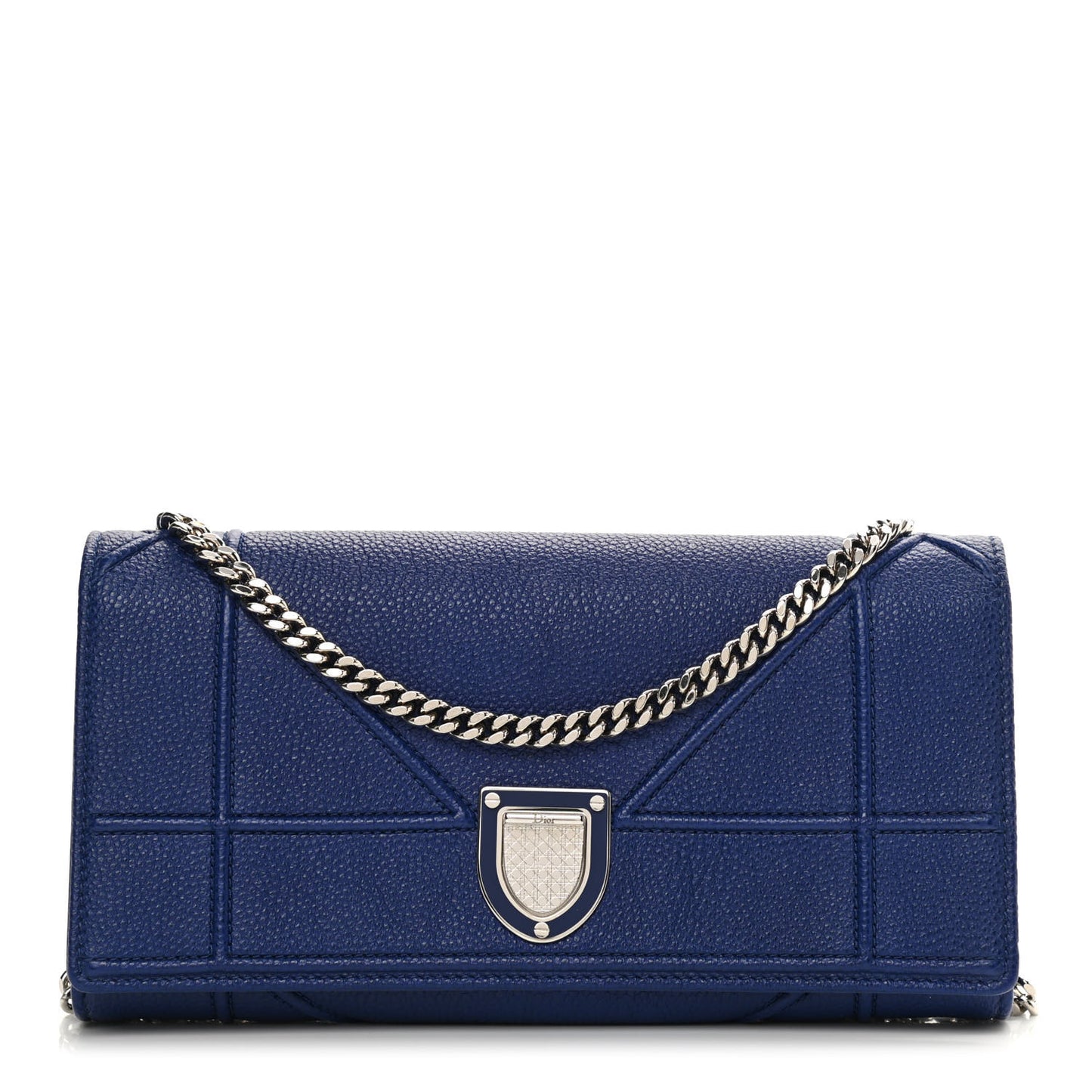 Grained Calfskin Diorama Croisiere Chain Wallet Blue