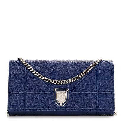 Christian Dior Grained Calfskin Diorama Croisiere Chain Wallet Blue 1 of 14