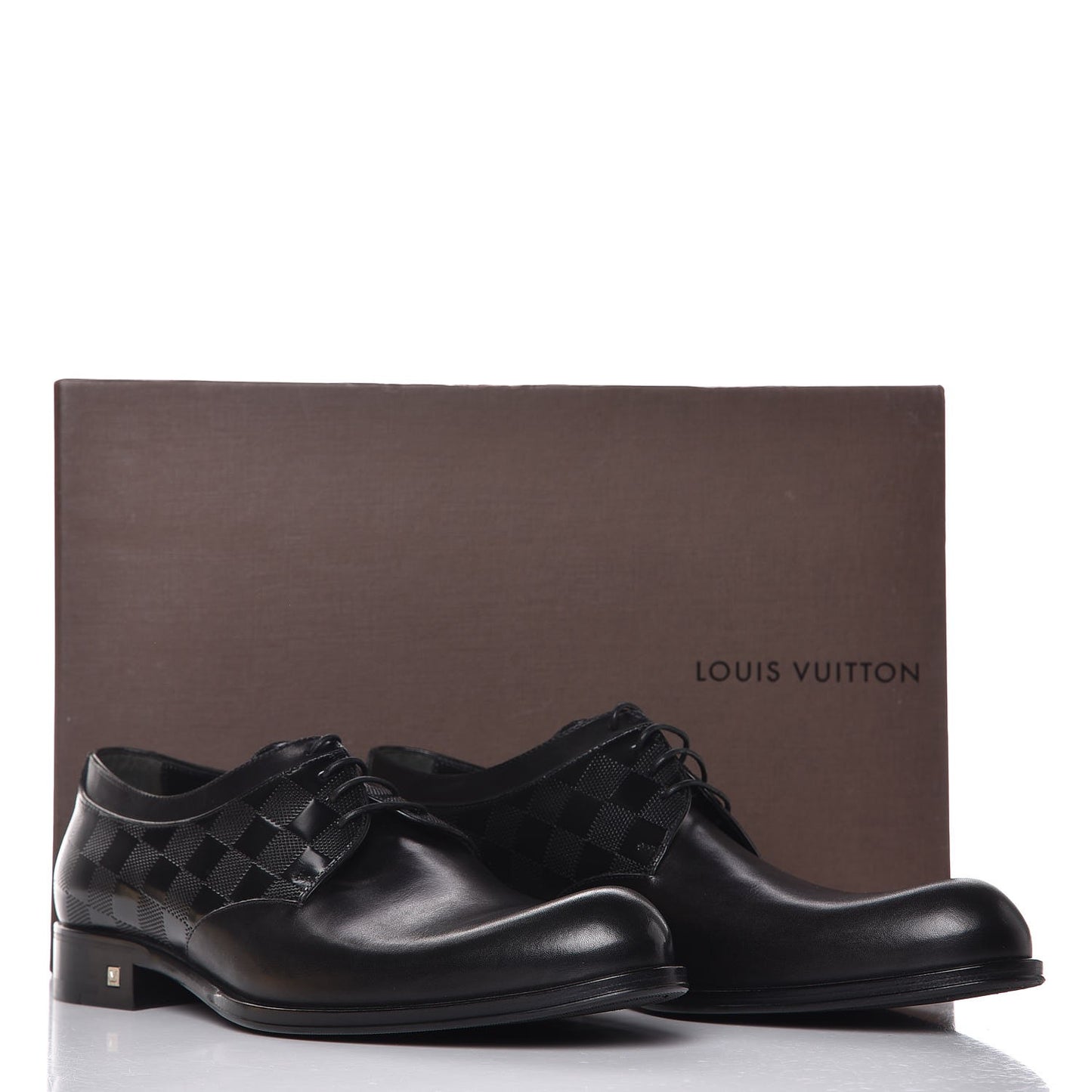 Mens Calfskin Damier Lace Up Shoes 6 1/2 Black