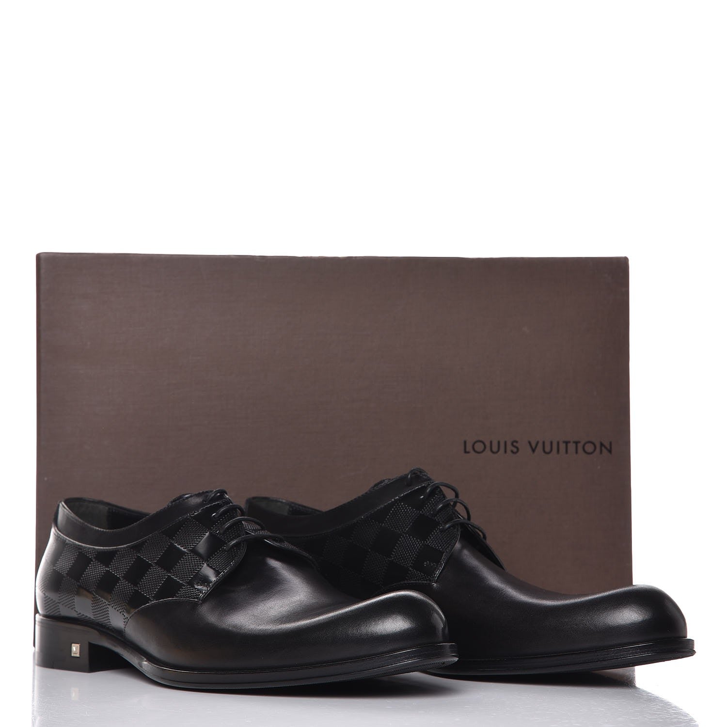 Louis Vuitton Mens Calfskin Damier Lace Up Shoes 6 1/2 Black 9 of 10