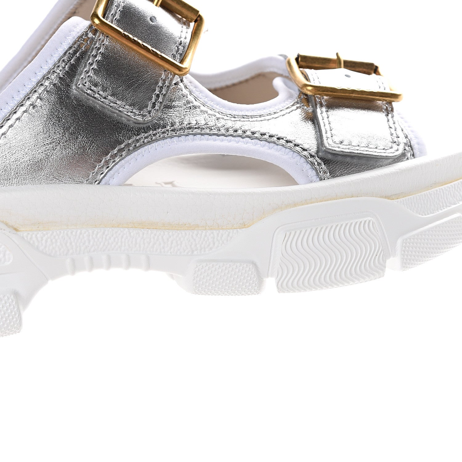 Gucci Metallic Nappa Aguru Slide Sandals 40.5 Argent Great White 5 of 12