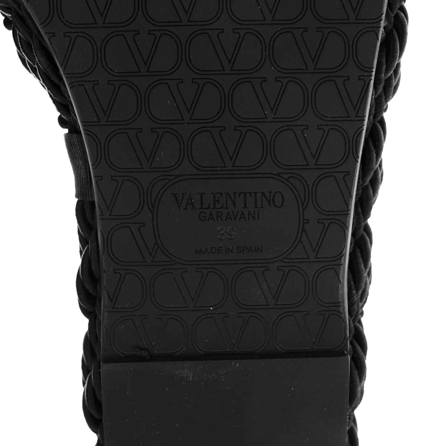 Calfskin Silk Torchon Vlogo Platform Espadrille 100 Wedge Sandals 39 Black