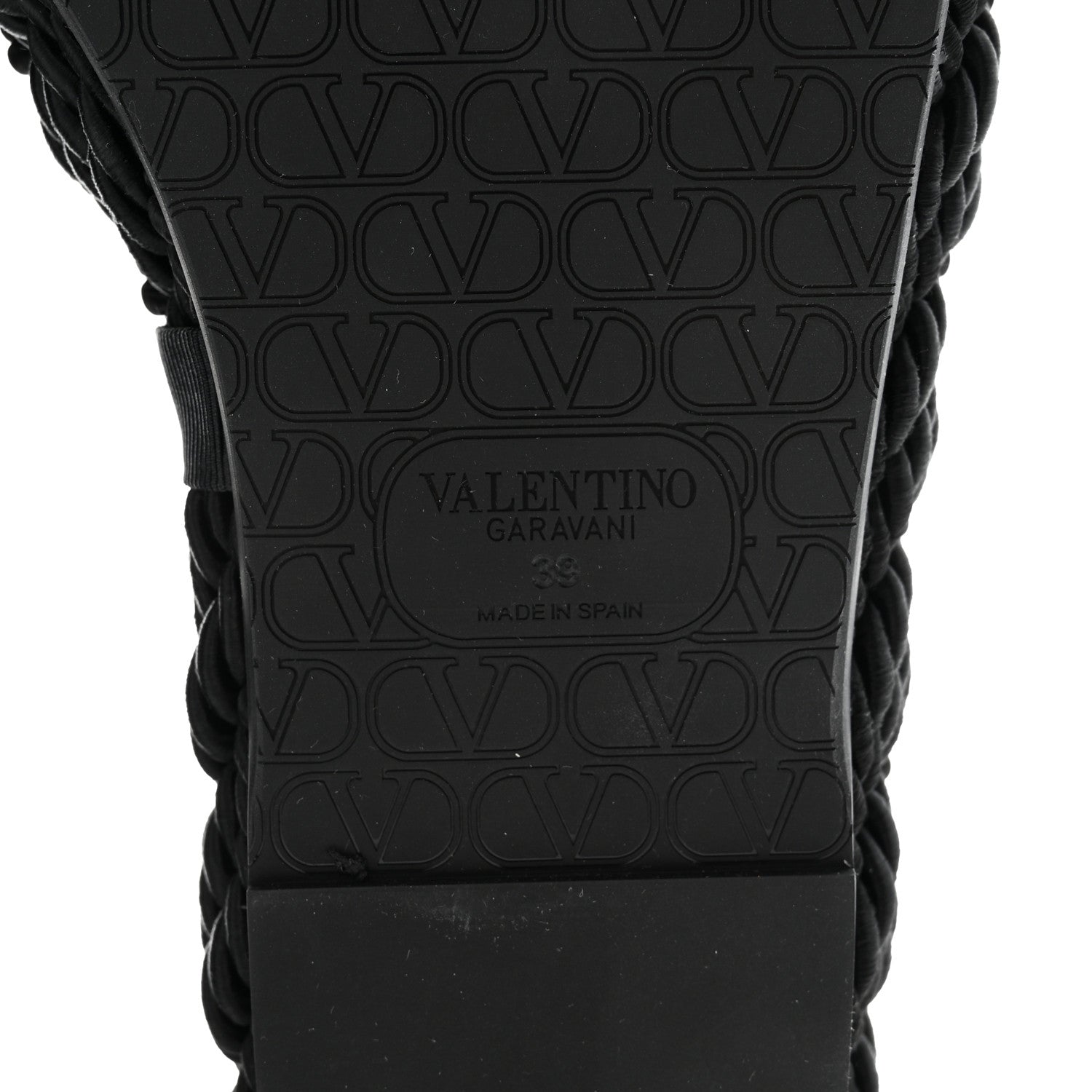 Valentino Garavani Calfskin Silk Torchon Vlogo Platform Espadrille 100 Wedge Sandals 39 Black 7 of 10