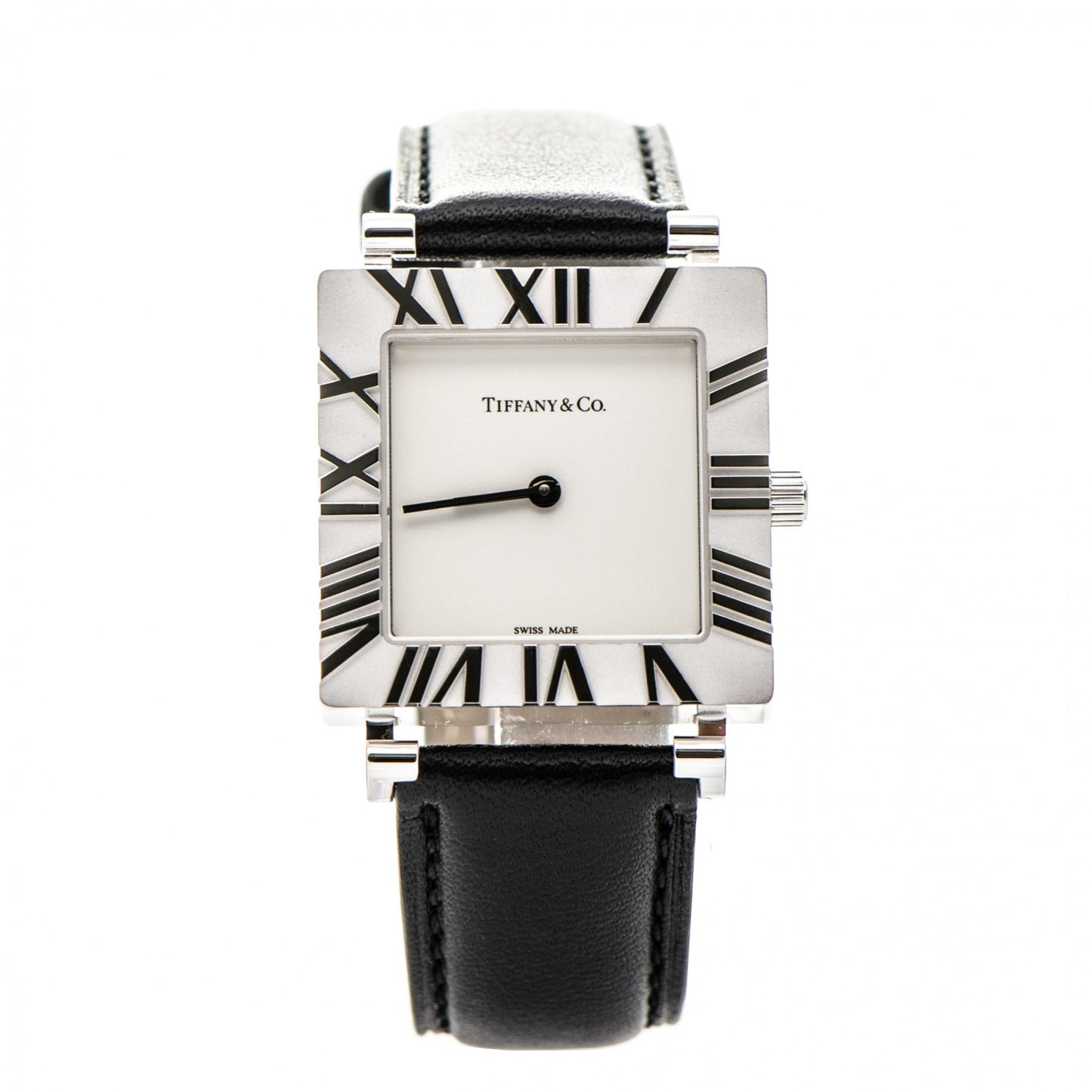 Sterling Silver Calfskin 27mm Atlas Square Quartz Watch