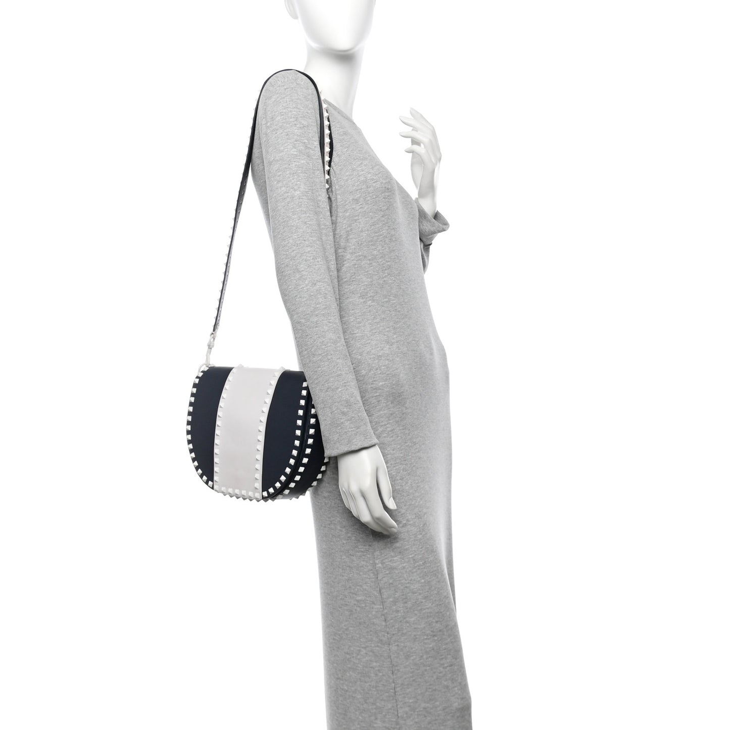 Vitello Colorblock Large Free Rockstud Halfmoon Saddle Bag Marine White