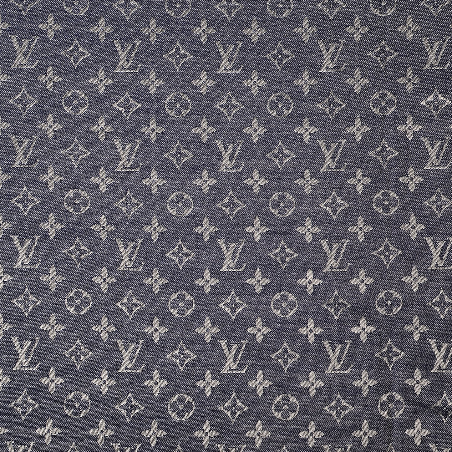 Wool Silk Monogram Denim Shawl Blue